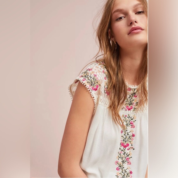 Anthropologie Ranna Gill Eloise Embroidered Lace Floral Gauzy Boho Top – XS - Picture 4 of 15